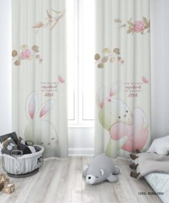 پرده پانچی دو تکه اتاق دخترانه طرح خرگوش مدل The secret of love