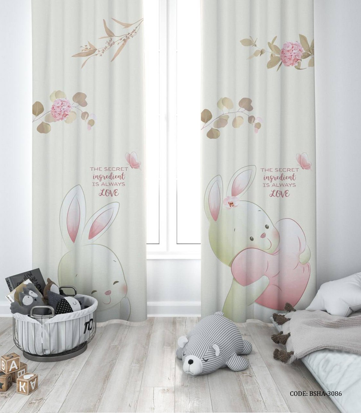 پرده پانچی دو تکه اتاق دخترانه طرح خرگوش مدل The secret of love