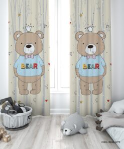 پرده پانچی دو تکه اتاق پسرانه طرح خرس مدل The king of the toys land 