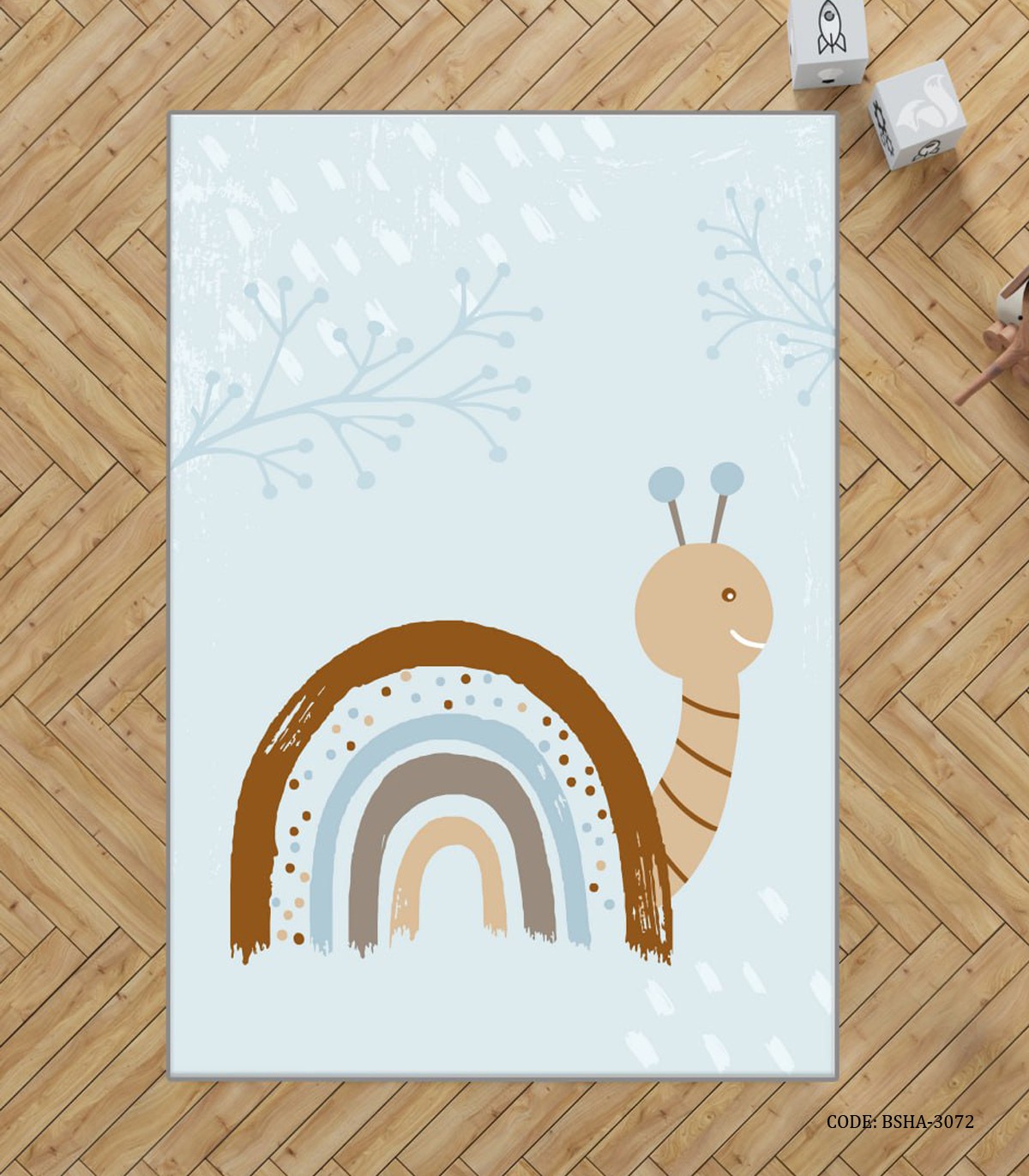 فرش آبی اتاق پسرانه طرح حلزون مدل Snail