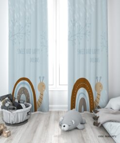 پرده پانچی آبی دو تکه اتاق پسرانه طرح حلزون مدل Snail