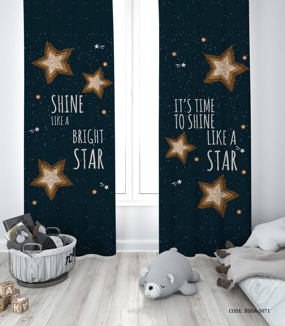 پرده پانچی دو تکه اتاق پسرانه طرح ستاره مدل Shine Like a Star