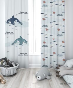 پرده پانچی دو تکه اتاق پسرانه طرح دلفین مدل In the Ocean