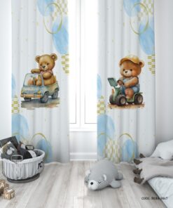  پرده پانچی دو تکه اتاق پسرانه طرح خرس موتور سوار مدل  Bear Driver
