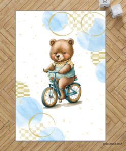 فرش اتاق پسرانه طرح خرس موتور سوار مدل  Bear Driver