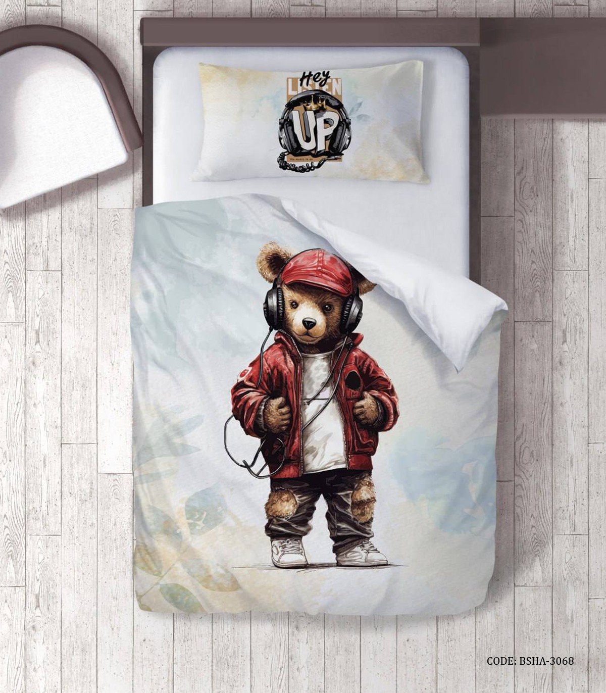 روتختی پسرانه 4 تکه طرح خرس تدی هدفون دار مدل listen to Music