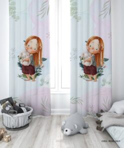 پرده پانچی دو تکه اتاق دخترانه طرح دختر خرگوش به دست مدل My Doll