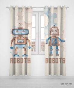 پرده پانچی دو تکه اتاق پسرانه طرح ربات مدل ROBATS