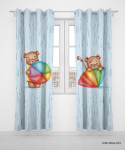 پرده پانچی دو تکه اتاق پسرانه طرح خرس و چتر مدل It"s Rainy