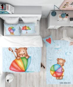 روتختی کودک پسرانه طرح خرس و چتر مدل It"s Rainy