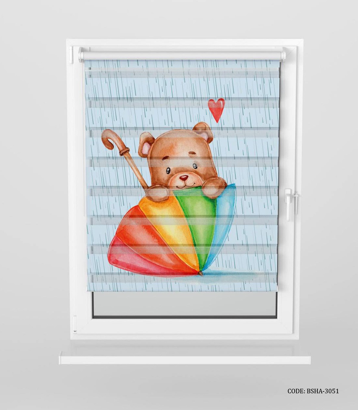 پرده زبرا اتاق پسرانه طرح خرس و چتر مدل It"s Rainy