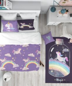 روتختی بنفش کودک دخترانه طرح رنگین کمان و اسب تک شاخ مدل Magic