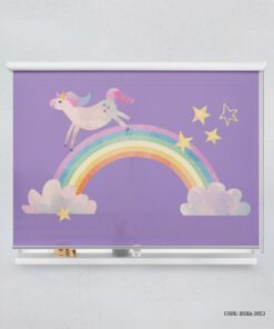 پرده شید بنفش اتاق دخترانه طرح رنگین کمان و اسب تک شاخ مدل Magic
