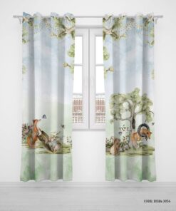 پرده پانچی دو تکه اتاق پسرانه طرح روباه و خرگوش مدل We"re Friends