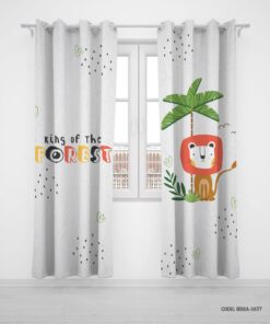 پرده پانچی دو تکه اتاق پسرانه طرح شیر مدل King of the Forest