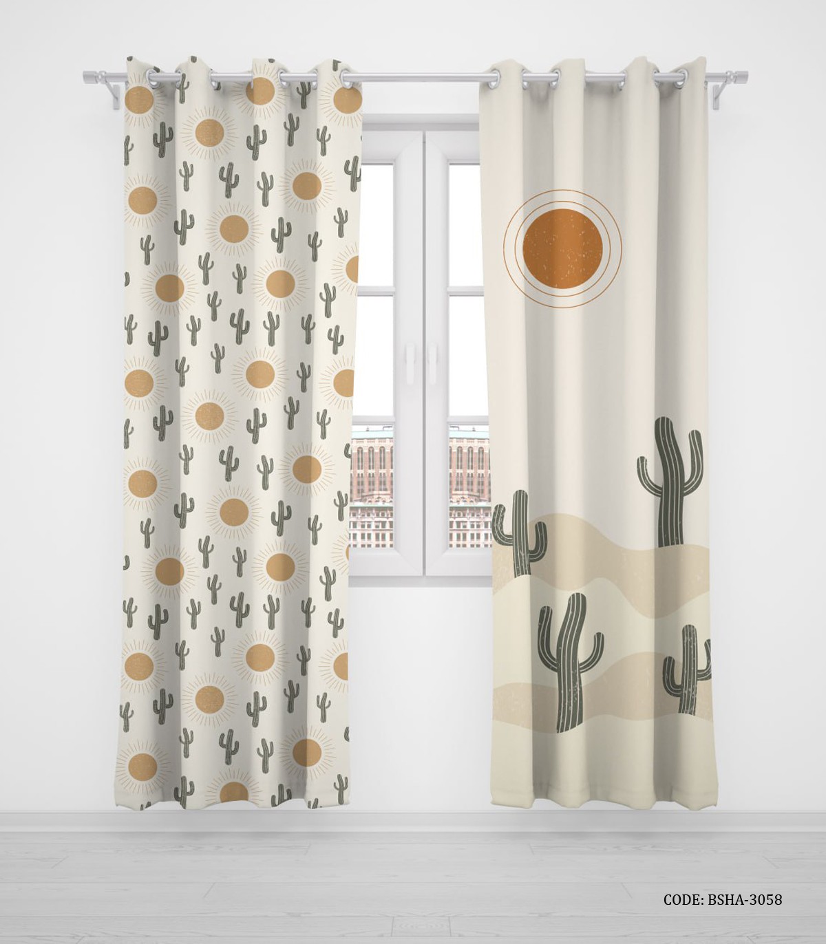 پرده پانچی دو تکه اتاق پسرانه طرح خورشید مدل Desert