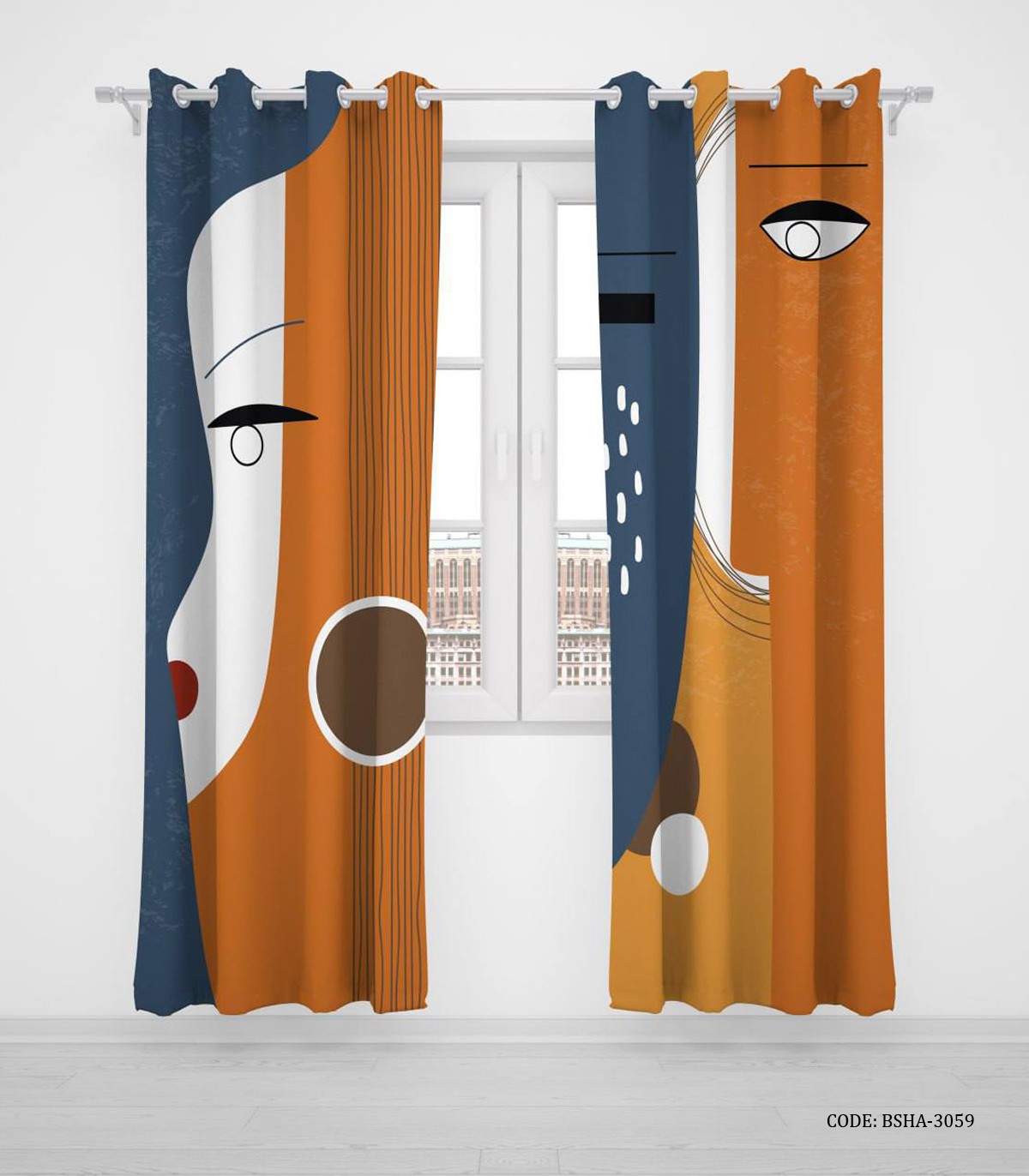 پرده پانچی دو تکه اتاق دخترانه طرح نیمرخ مدل Sideview