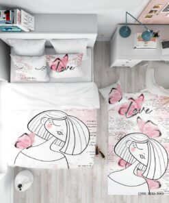 روتختی سفید صورتی دخترانه طرح پروانه مدل Love Letter