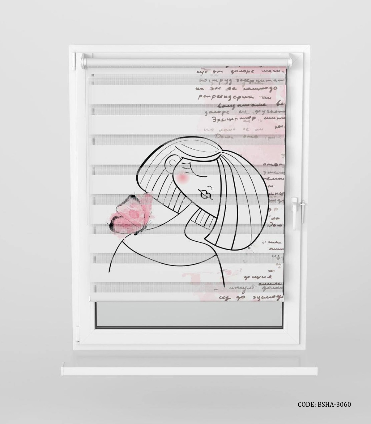 پرده زبرا سفید صورتی اتاق دخترانه طرح پروانه مدل Love Letter