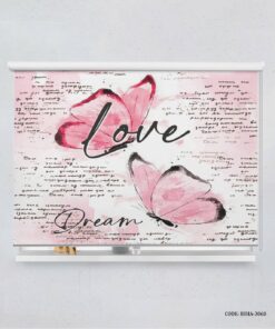 پرده شید سفید صورتی اتاق دخترانه طرح پروانه مدل Love Letter