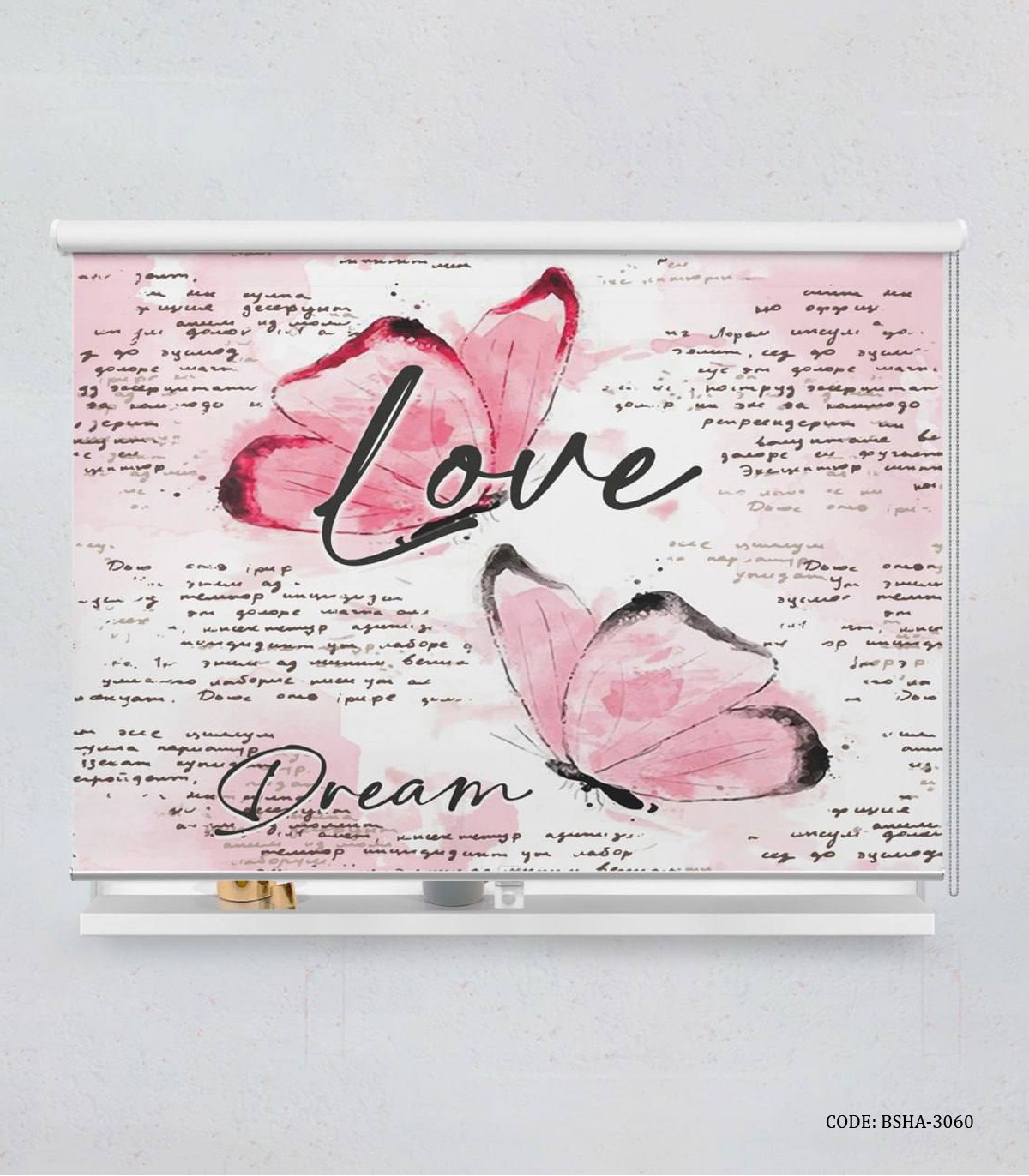 پرده شید سفید صورتی اتاق دخترانه طرح پروانه مدل Love Letter