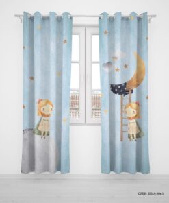 پرده پانچی دو تکه اتاق دخترانه طرح مسافر زمین