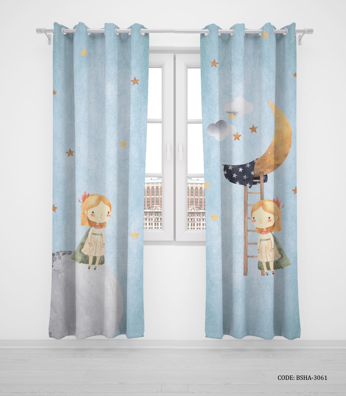 پرده پانچی دو تکه اتاق دخترانه طرح مسافر زمین