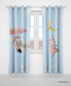 پرده پانچی دو تکه اتاق دخترانه طرح خرگوش مدل Be Free