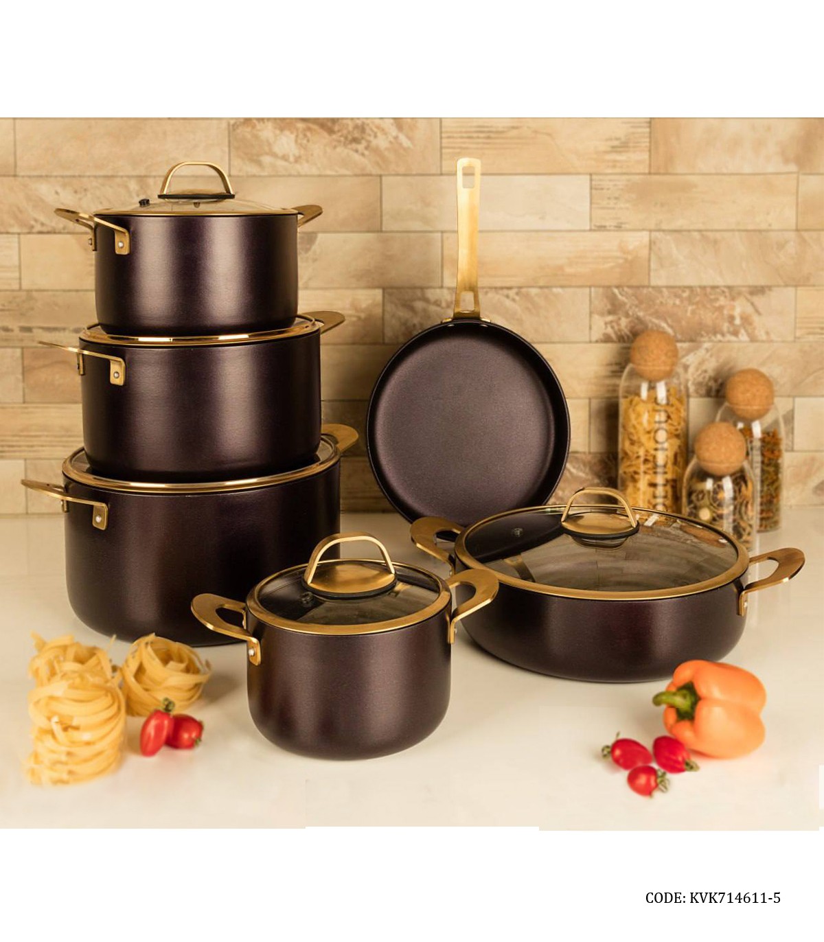 سرویس قابلمه گرانیتی 11 پارچه دسته طلایی ویراکیش مدل سورنا