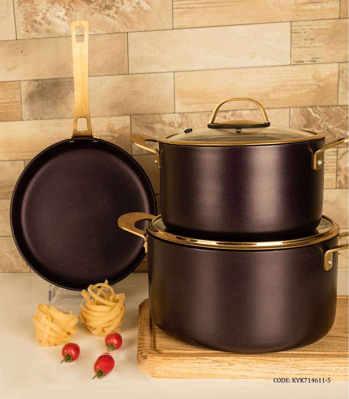 سرویس قابلمه گرانیتی 11 پارچه دسته طلایی ویراکیش مدل سورنا