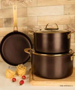 سرویس قابلمه گرانیتی 11 پارچه ویراکیش قهوه ای دسته طلایی مدل سورنا