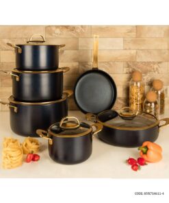 سرویس قابلمه گرانیتی 11 پارچه ویراکیش سورمه ای طلایی مدل سورنا