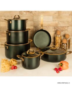 سرویس قابلمه گرانیتی 11 پارچه دسته طلایی سبز ویراکیش مدل سورنا