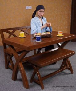 سرویس ناهارخوری چوبی چهار نفره نیمکت دار مدل ضربدری
