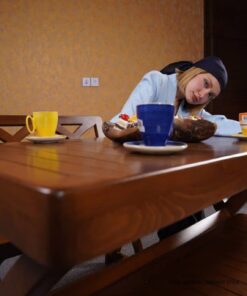 سرویس ناهارخوری چوبی چهار نفره نیمکت دار مدل ضربدری