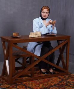 ست میز و نیمکت دونفره کمجا چوبی مدل نیروانا