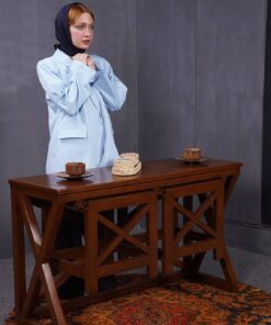 ست میز و نیمکت دونفره کمجا چوبی مدل نیروانا