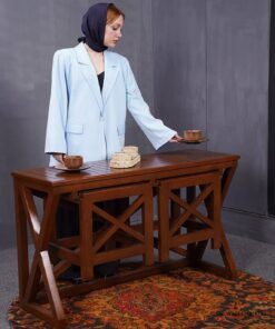 ست میز و نیمکت دونفره کمجا چوبی مدل نیروانا