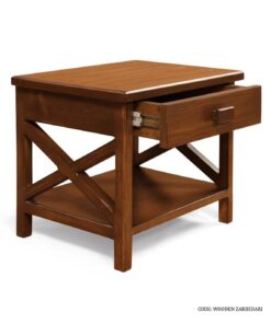 میز پا تختی چوبی تک کشو مدل ضربدری