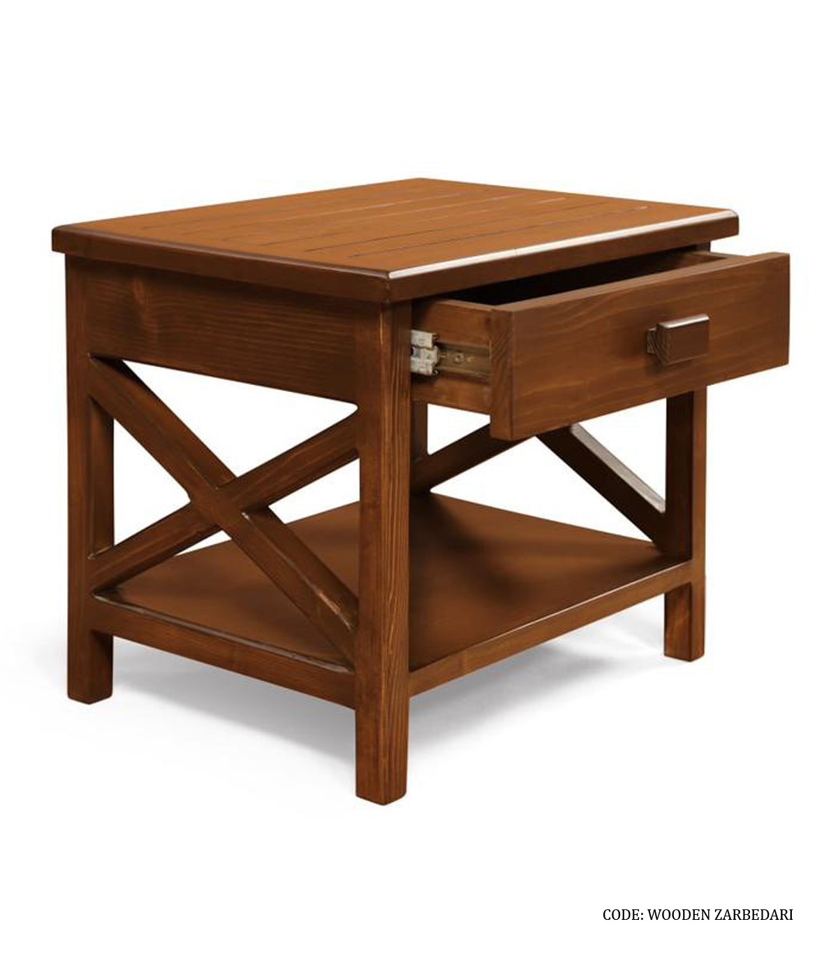 میز پا تختی چوبی تک کشو مدل ضربدری