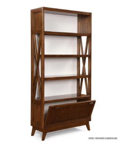 کتابخانه چوبی  کمد دار 4 طبقه طرح ضربدری