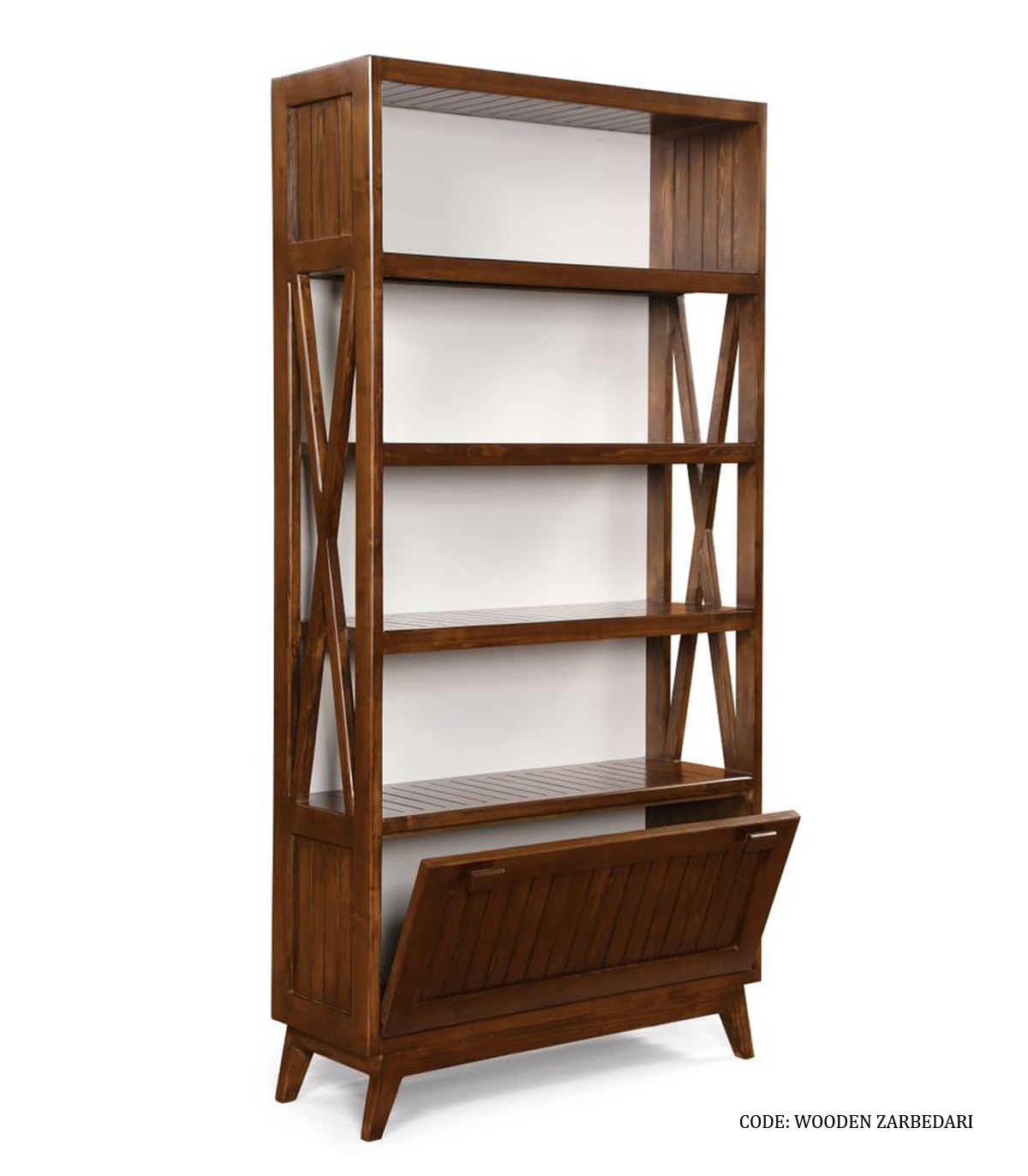 کتابخانه چوبی  کمد دار 4 طبقه طرح ضربدری