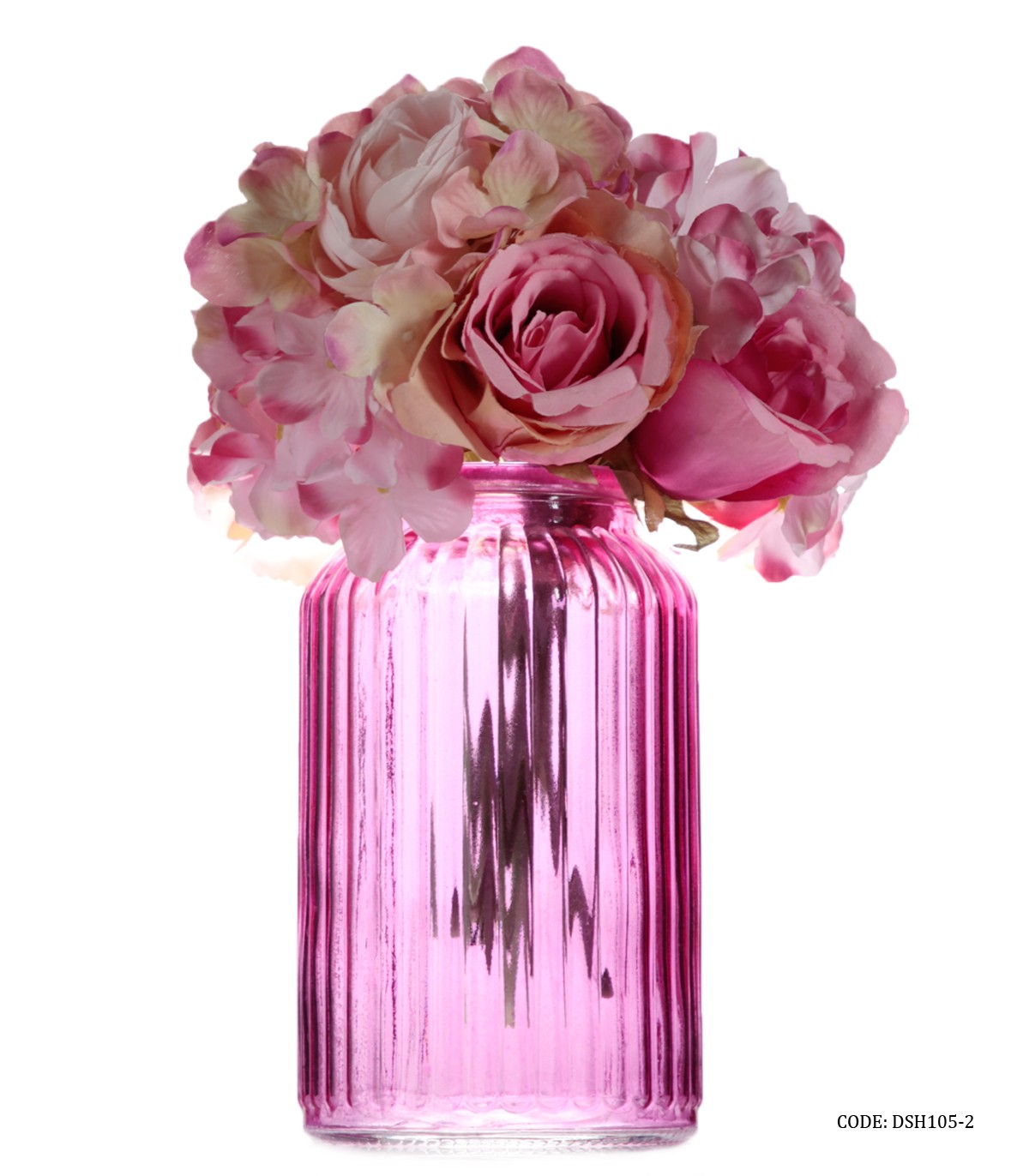 گلدان شیشه ای رومیزی صورتی بلند