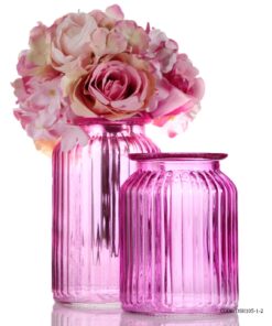 گلدان شیشه ای رومیزی صورتی بلند