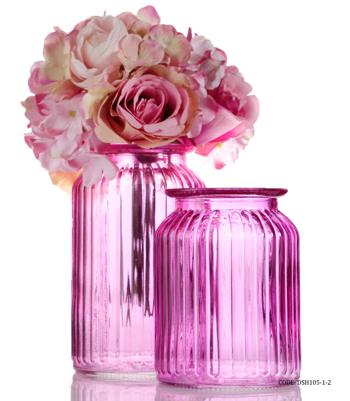 گلدان شیشه ای رومیزی صورتی بلند