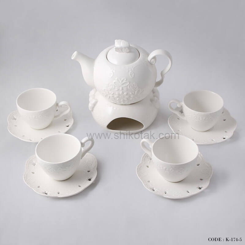 ست چای خوری 4 نفره طرح انگلیش هوم سفید