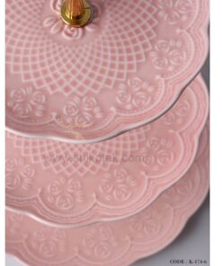 شیرینی خوری سه طبقه طرح دار انگلیش هوم صورتی