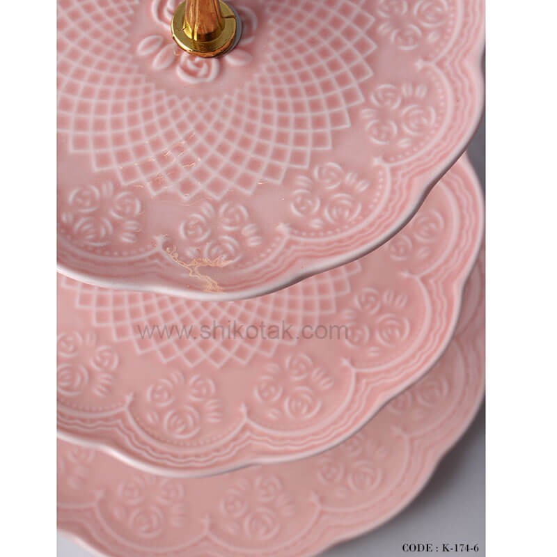 شیرینی خوری سه طبقه طرح دار انگلیش هوم صورتی