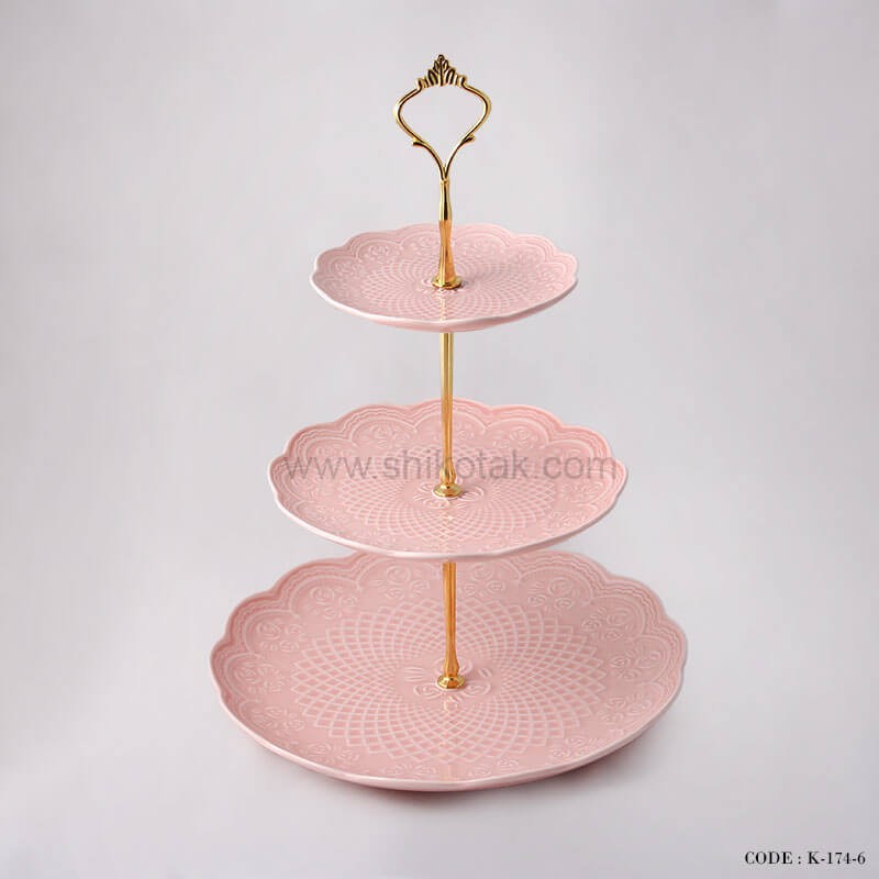 شیرینی خوری سه طبقه طرح دار انگلیش هوم صورتی