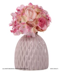 گلدان سرامیکی لبه کنفی صورتی کالباسی